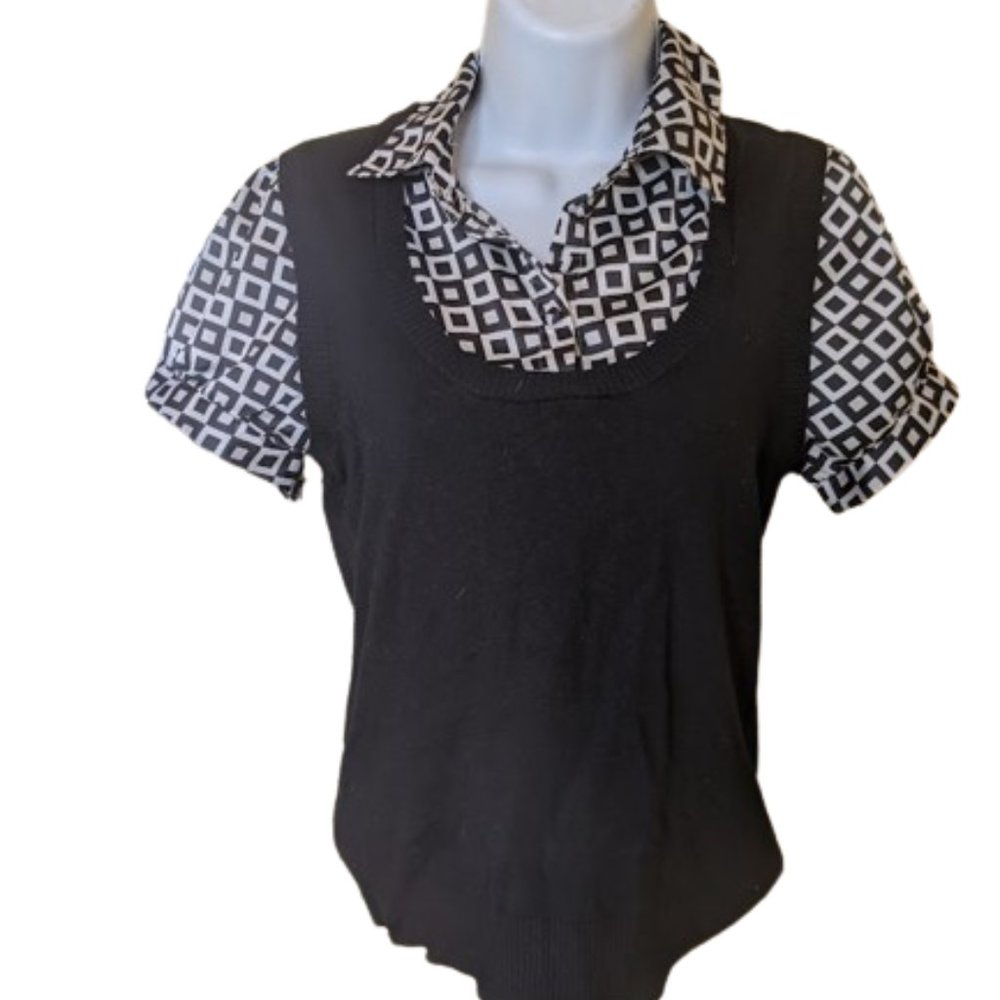 Black White Layered Look Top Fits Small or Medium
